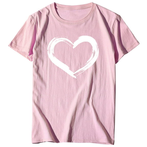 Patlollav Valentine's Womens Short Sleeve T-shirts Heart-shaped Print Casual Tops Shirt