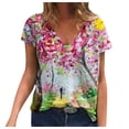 thumbnail image 1 of Patlollav Womens Plus Size Short Sleeve Print V-Neck Tops Tee T-Shirts Blouse, 1 of 6