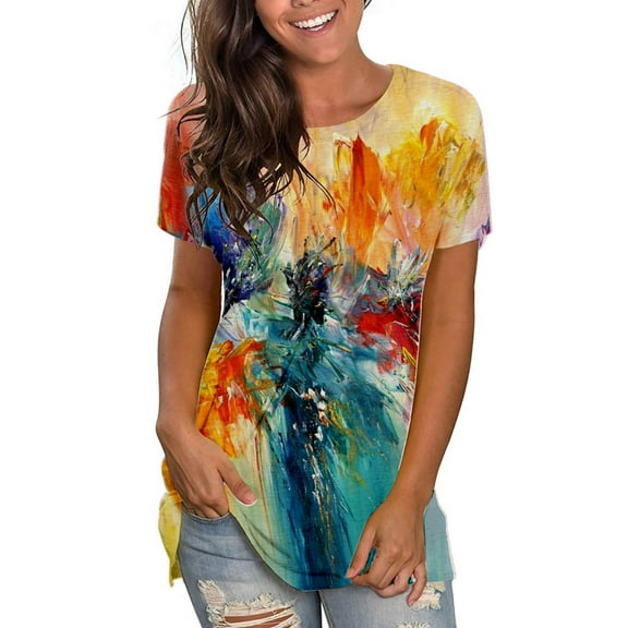 Patlollav Womens Plus Size Tops Funny Print Casual Loose Fit Tee Shirts Blouse Print Shirt