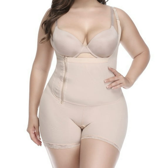 Patlollav Womens Plus Size Full Body Suit U-Neck Vest Zipper Shapewear Bodysuit
