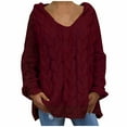 thumbnail image 1 of Patlollav Womens Plus Size Solid Color Hood Long Sleeve Sweater Tops Wine S, 1 of 6