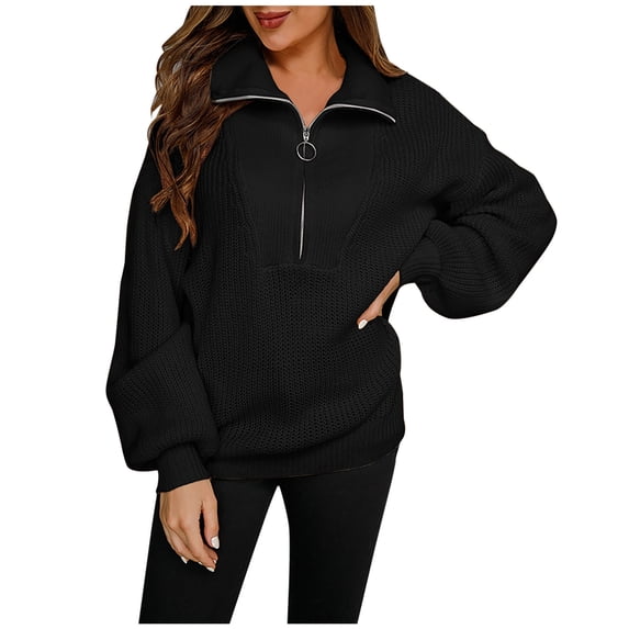 Patlollav Womens Plus Size Sweater V-Neck Loose Solid Pocket Long Sleeve Tops