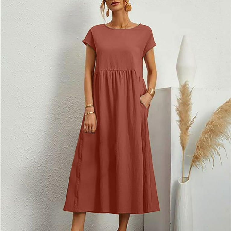 Patlollav Womens Plus Size Women Dresses Summer Cotton Linen Solid