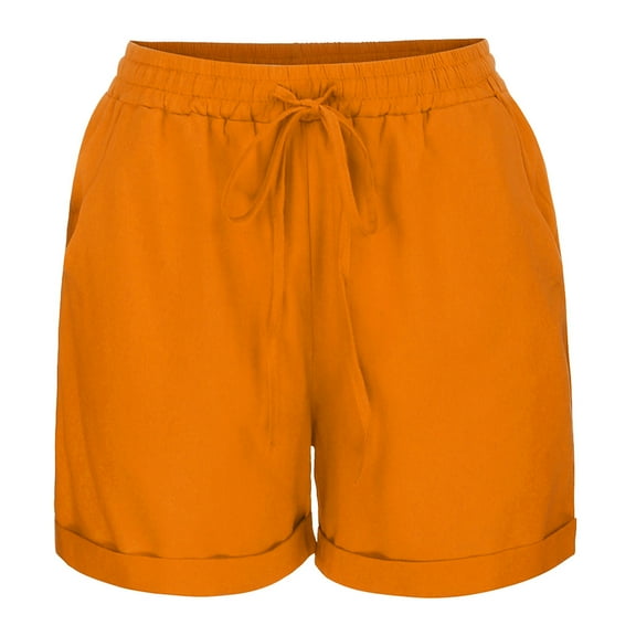 Patlollav Womens Plus Size Women Pants Elastic Waist Tie Cotton And Linen Casual Shorts Wide Leg Pants