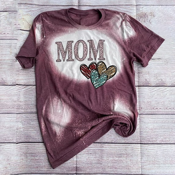 Patlollav Womens Plus Size Women Summer Tops Casual Round-Neck Shirt Tie-Dye Mama Short Sleeve Letter Print Blouse