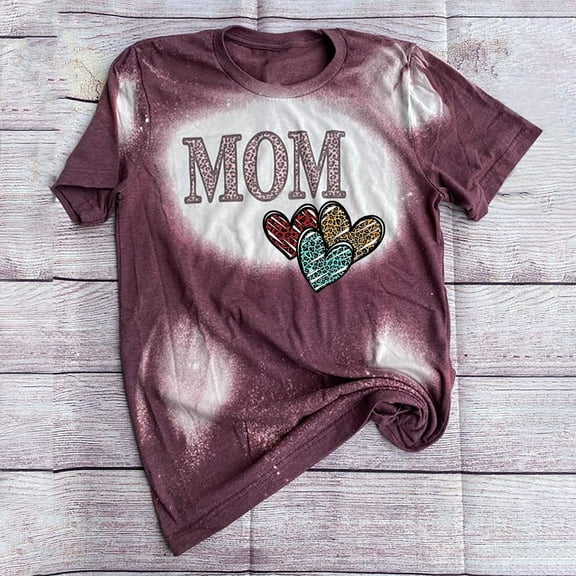 Patlollav Womens Plus Size Women Summer Tops Casual Round-Neck Shirt Tie-Dye Mama Short Sleeve Letter Print Blouse