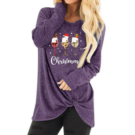 Patlollav Womens Print Long Sleeve Blouse Kink Tops Purple S