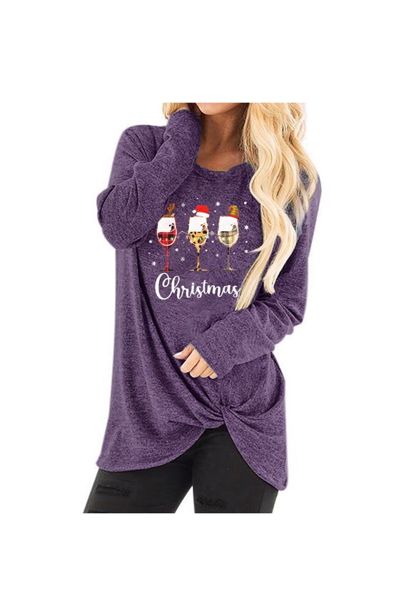 Womens Print Long Sleeve Blouse Kink Tops Purple S