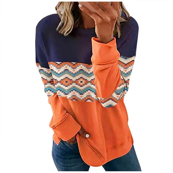 Patlollav Womens Print Long Sleeve Comfortable Breathable Round-Neck Sweatshirt