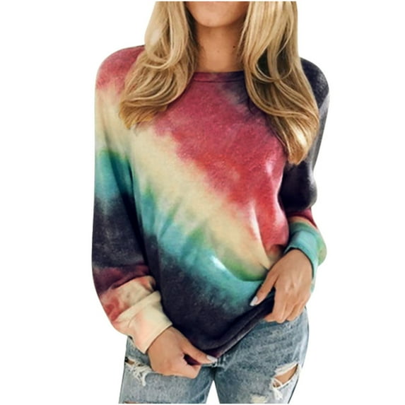 Patlollav Womens Print Loose T-Shirt Long Sleeve Blouse Round Neck Casual Tops