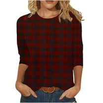 Patlollav Womens Print Pullover Round-Neck 3/4 Sleeve T-Shirt Tops