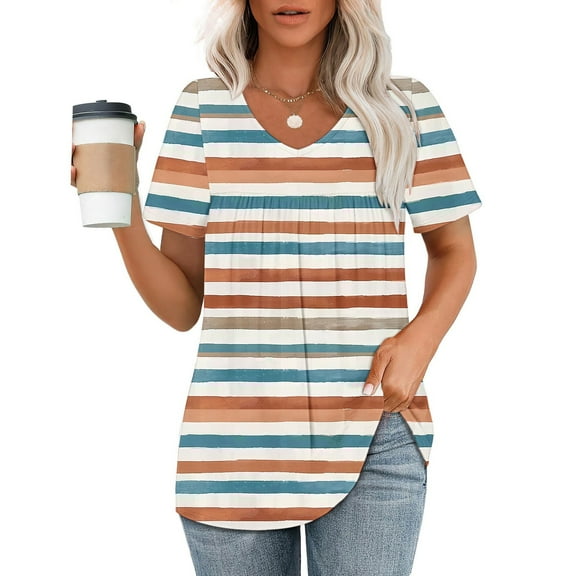 Patlollav Womens Printed V-Neck Short-Sleeved T-Shirt Loose Short Sleeve Tops