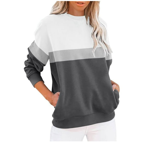 Patlollav Womens Pullover Long Sleeve Color Blouses Sweater Tops