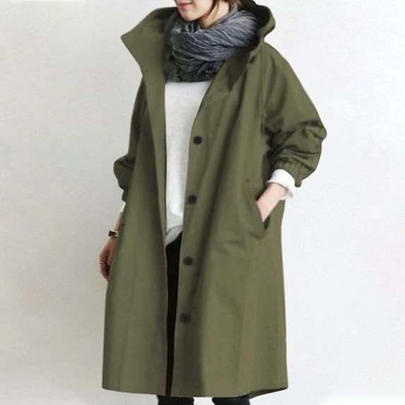 Pntutb Womens Fall Fashion,Women Solid Color Button Pocket Recreational Hooded Long Sleeve Windbreaker Coat Tops