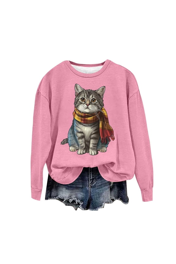 Womens Round Neck Blouse Loose Fitting Long Sleeve Sweatshirts Tops