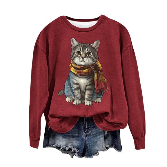 Patlollav Womens Round Neck Blouse Loose Fitting Long Sleeve Sweatshirts Tops