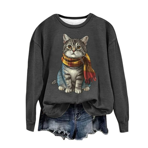 Patlollav Womens Round Neck Blouse Loose Fitting Long Sleeve Sweatshirts Tops