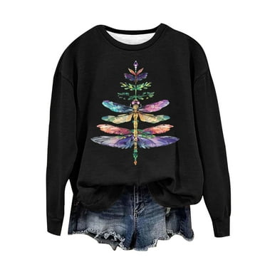 Patlollav Womens Round Neck Sweatshirts Printed Loose Fitting Long Sleeve Tops Blouse