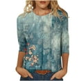 thumbnail image 1 of Patlollav Womens Round Neck T-shirt,Ladies 3/4 Sleeves Blouse, 1 of 6