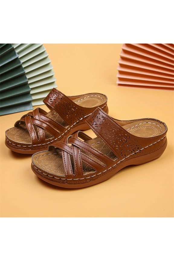 Womens Sandals New Wedge Heel Women Sandals Stitched Hollow Cross Slippers Massage Shoes