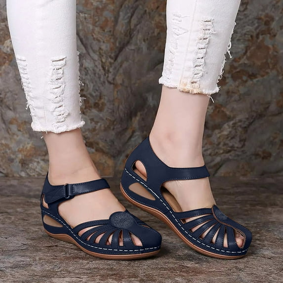 Patlollav Womens Sandals Summer Ladies Shoes Wedge Heel Retro Hollow Out Casual Women Sandals