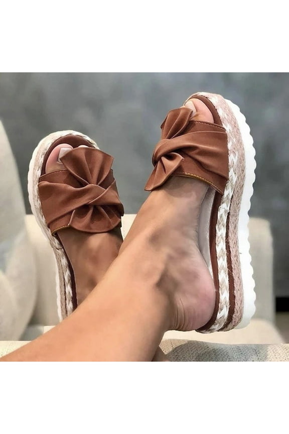 Womens Sandals Women Shoes Minimalistic Weave Straw Weaving Thick Bottom Sandals Slippers
