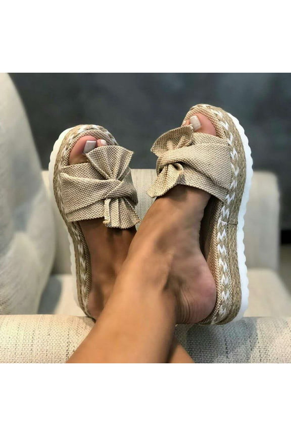 Womens Sandals Women Shoes Minimalistic Weave Straw Weaving Thick Bottom Sandals Slippers