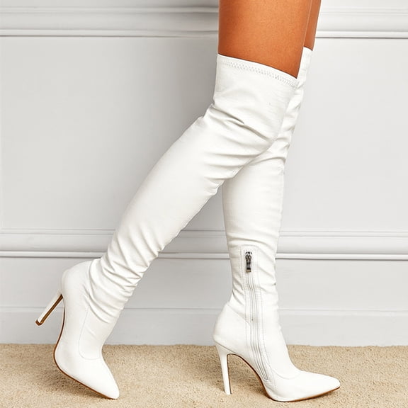 Patlollav Womens Sexy Nightclub Patent Leather High Heeled Side Zipper Over The Knee Stretch Boots