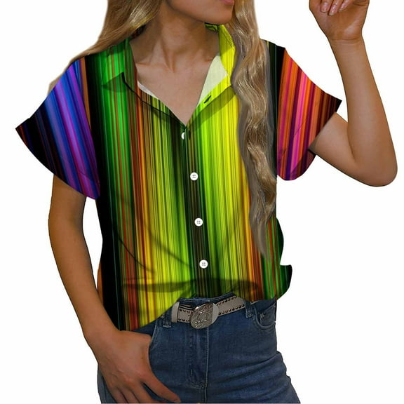 Patlollav Womens Shirts Plus Size,Ladies Tops Turndown Collar Print Fashion Casual Blouse