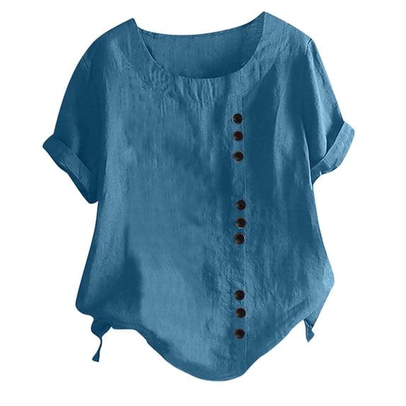 Patlollav Womens Shirts Clearance Summer Leisure Short Sleeve Solid Buttons Tops