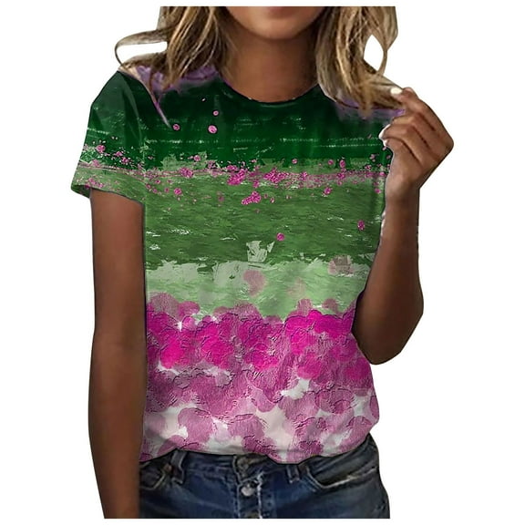Patlollav Womens Shirts,Ladies Fashion Casual Loose Print Round Neck T-Shirt Blouse