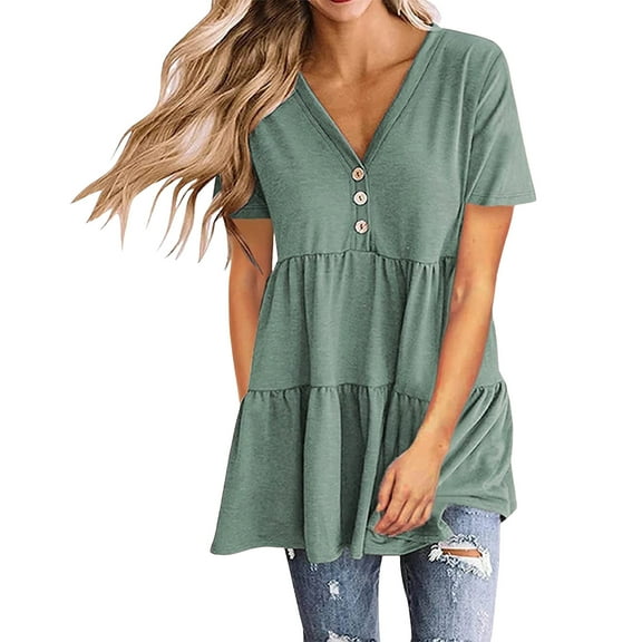 Patlollav Womens Shirts,Woman Summer Print Short Sleeve V-Neck T-Shirts Casual Tops Clothes