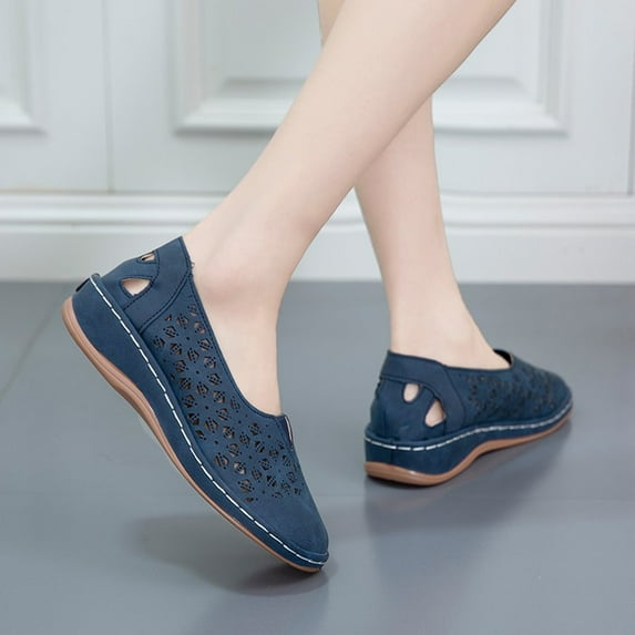 Patlollav Womens Shoes Women Flat Shoes Hollow Wedge Heel Casual Large Size Single Shoes