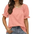 thumbnail image 1 of Patlollav Womens Short Sleeve Tops Casual Solid Color Square Neck Blouses, 1 of 6