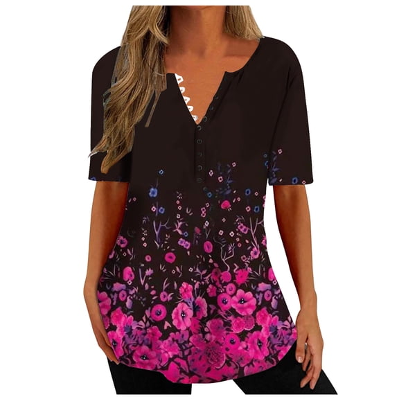 Patlollav Womens Short Sleeve Tops Fashion Print V-neck Spring Summer Shirts