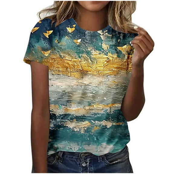 Patlollav Womens Short Sleeve Tops Tshirts Print Casual Loose Blouse
