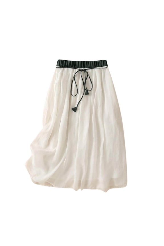 Patlollav Womens Skirts 2024,Ladies Summer Loose Solid Color Drawstring Half-Body Skirt Women'S Mid-Length A-Line Skirt