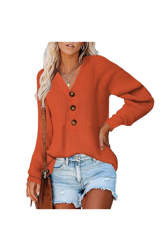 Womens Soild Long Sleeve Pocket Knit Pullover Sweater Coat Orange M