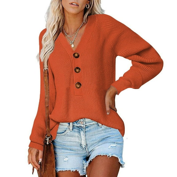 Patlollav Womens Soild Long Sleeve Pocket Knit Pullover Sweater Coat Orange XXL