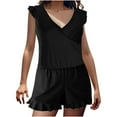 thumbnail image 1 of Patlollav Womens Solid Color Built-in Bra Shorts with Pockets Flat Angle Jumpsuit Swimsuit, 1 of 2