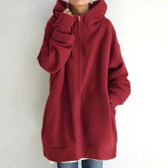 Patlollav Womens Solid Color Hoodie Zipper Sweatshirts Long Coat Tops