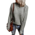 thumbnail image 1 of Patlollav Womens Solid Color Zipper Long Sleeve Pullove Turtleneck Sweater Gray M, 1 of 6