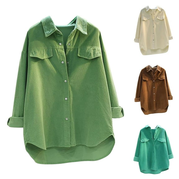Patlollav Womens Solid Corduroy Casual Double Pocket Cardigan Tops Casual Coat/Shirt on Ladies