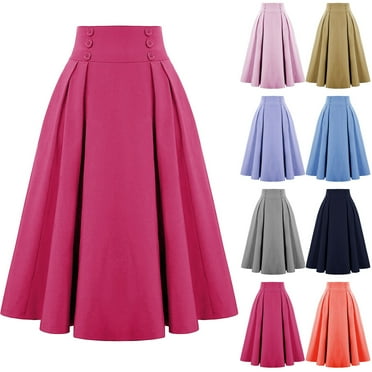 Patlollav Womens Solid Pleated Loose Hem Long Half Length Skirt Deals on Ladies