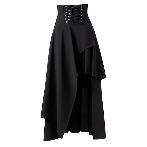 Patlollav Womens Solid Punk Ruched Midi High Waist Skirt Black M
