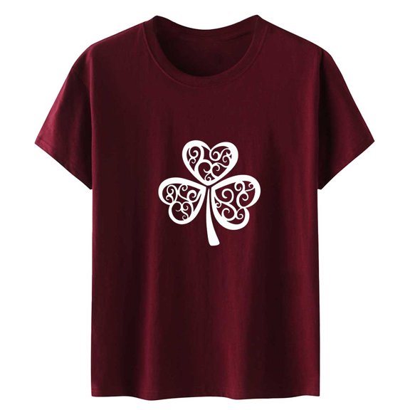 Patlollav Womens St. Patrick's Shamrock Print T-Shirt Tops Short Sleeve Crew Neck Shirt