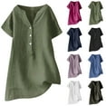 Patlollav Womens Summer Blouse V-Neck Short Sleeve Loose Button Tunic ...