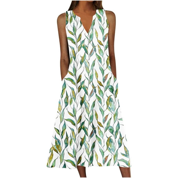 Patlollav Womens Summer Casual Dress Gradual Sleeveless V-Neck Long Dresses