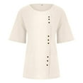 thumbnail image 1 of Patlollav Womens Summer Casual Solid Color Round Neck Short Sleeve Tops Buttons Blouses, 1 of 6