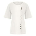 thumbnail image 1 of Patlollav Womens Summer Casual Solid Color Round Neck Short Sleeve Tops Buttons Blouses, 1 of 6
